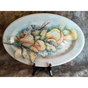 Hand-Painted Vintage Porcelain Serving Platter With Pear & Floral Design